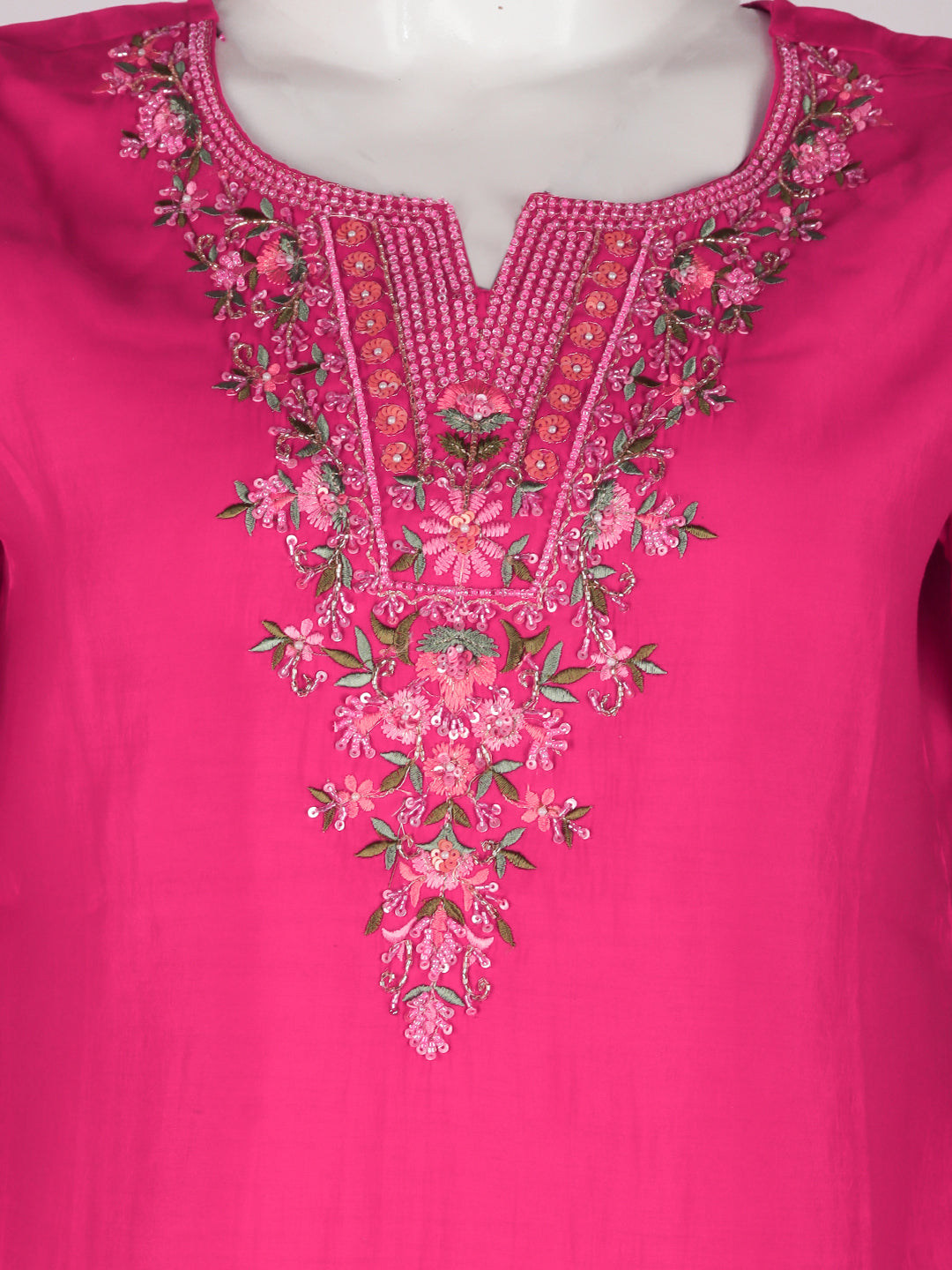 Women Cotton Embroidered Kurti Set Dark Pink EKS41