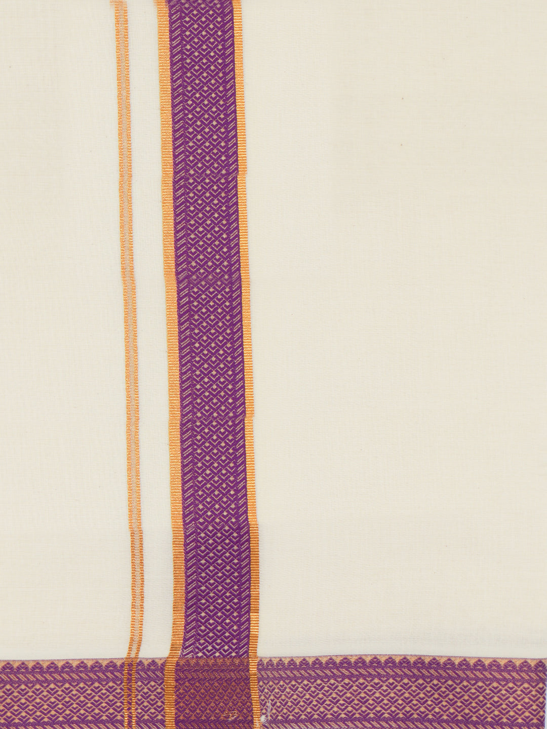 Double Layer 100% Cotton Cream Kora Dhoti with Colour Jari Border - CF01