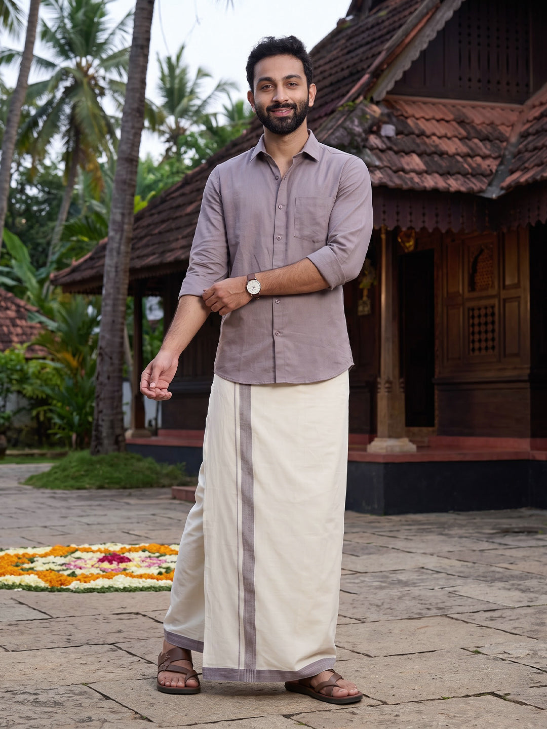 Double Layer 100% Cotton White Dhoti with Colour Border - RFD02