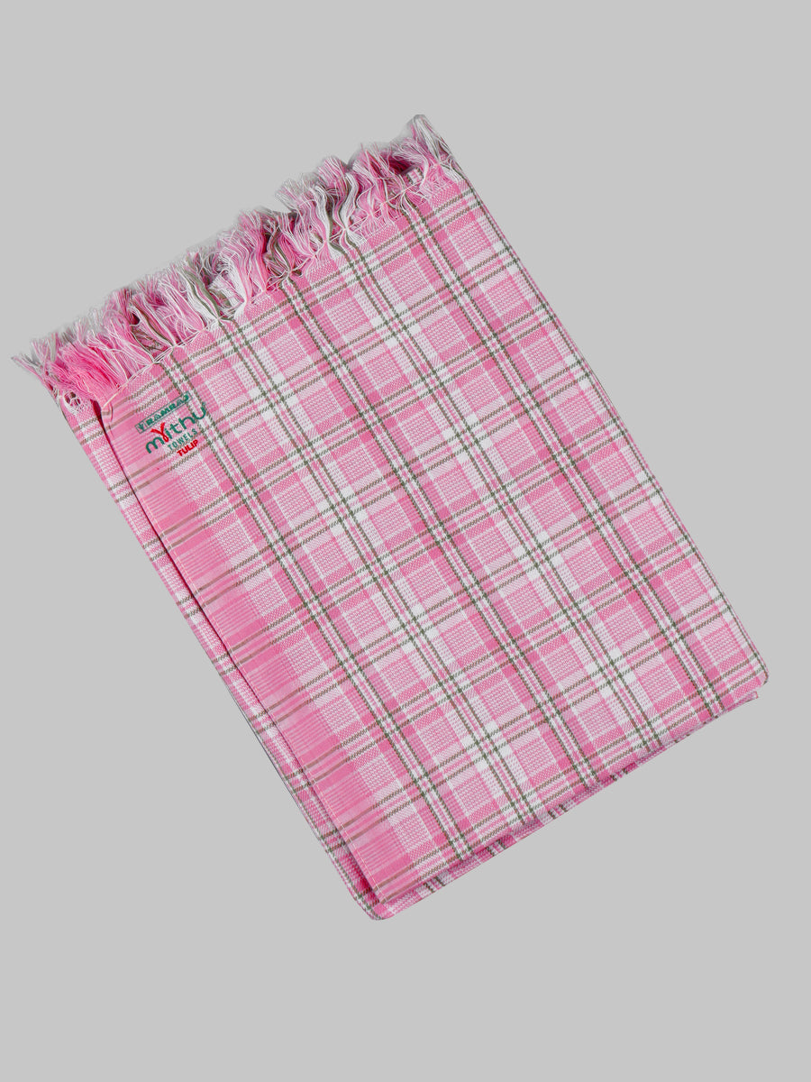 Tulip Checked Cotton Colour Bath Towel-view three