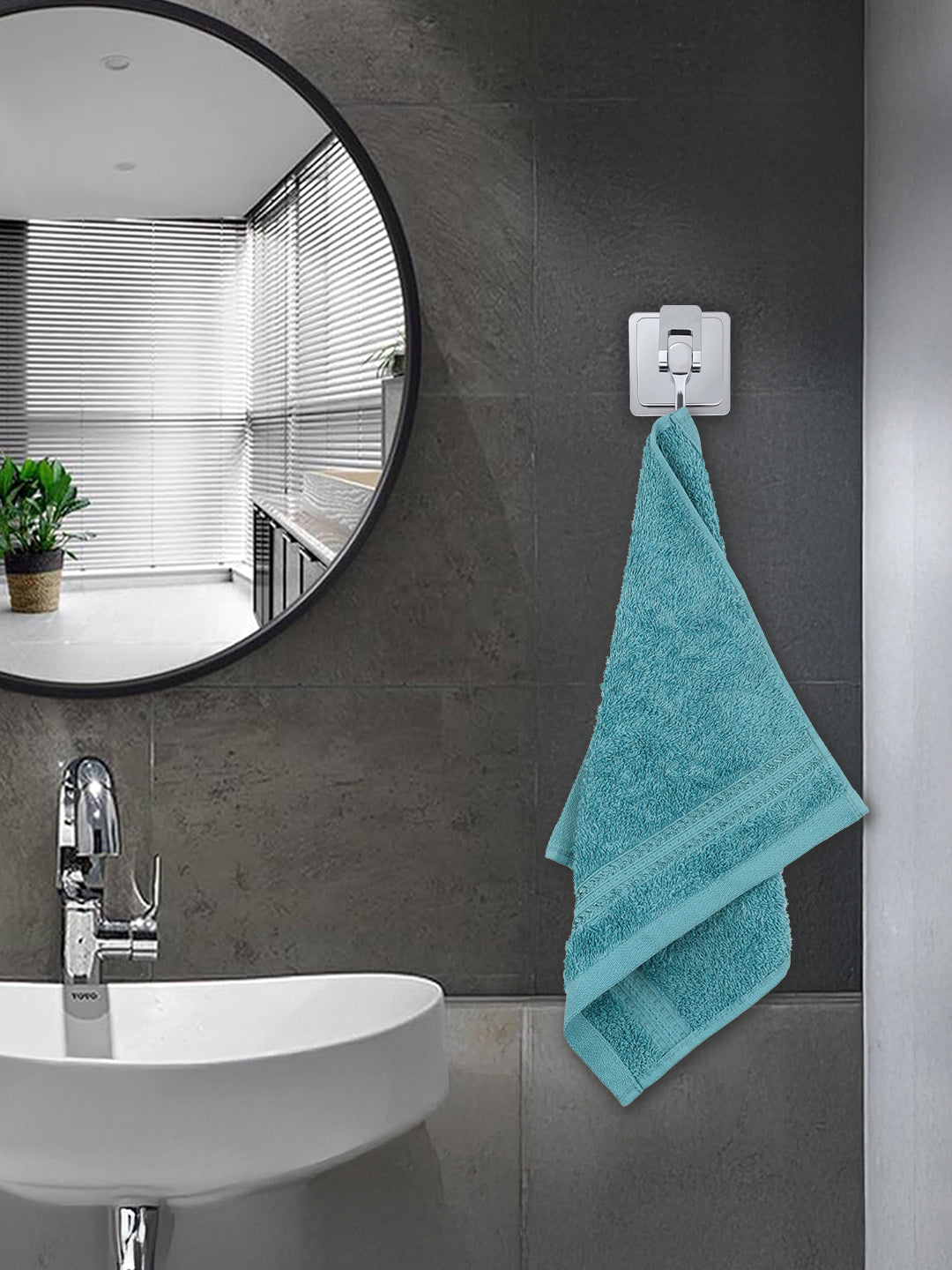 Highly Absorbent & Quick Dry Cotton Bamboo Terry Towel Set – Blue Hand, Face & Bath Towels (Pack of 3)