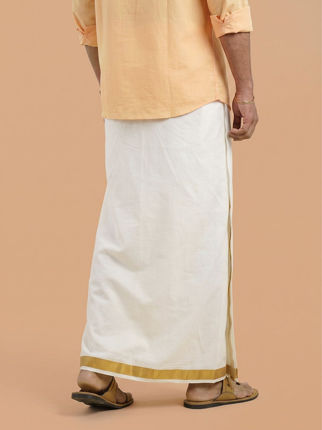 Double Layer Cotton Cream Dhoti with Colour Jari Border - GCC03