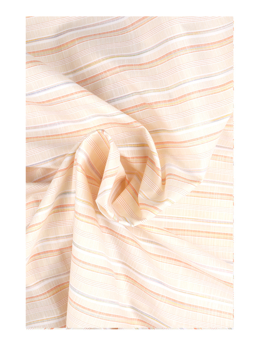 Cotton Blend Light Orange Colour Striped Shirt Fabric Elight Gold-Close view