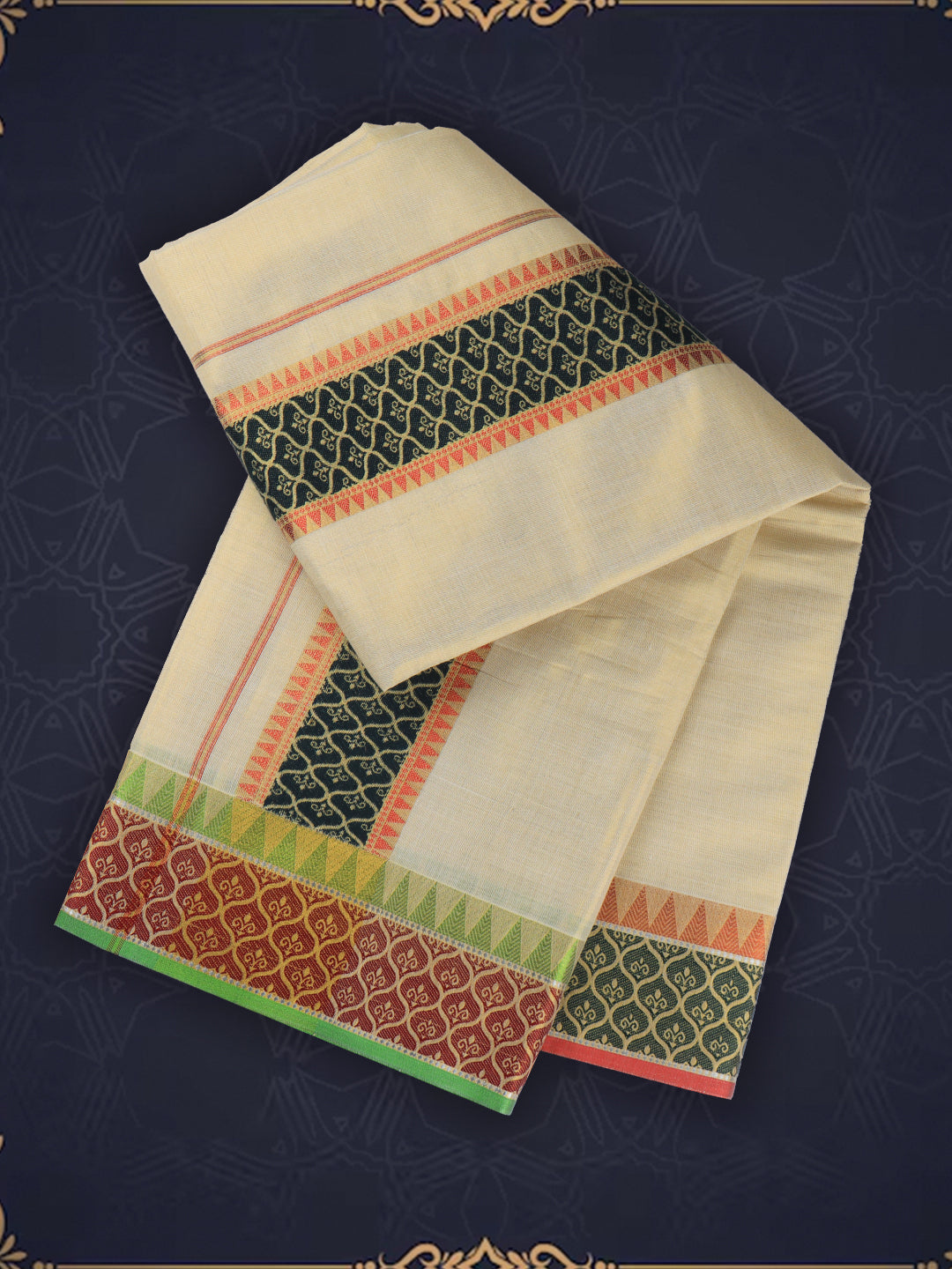 Men Tissue Gold Kurta Fabric & Panchakacham Set BS01