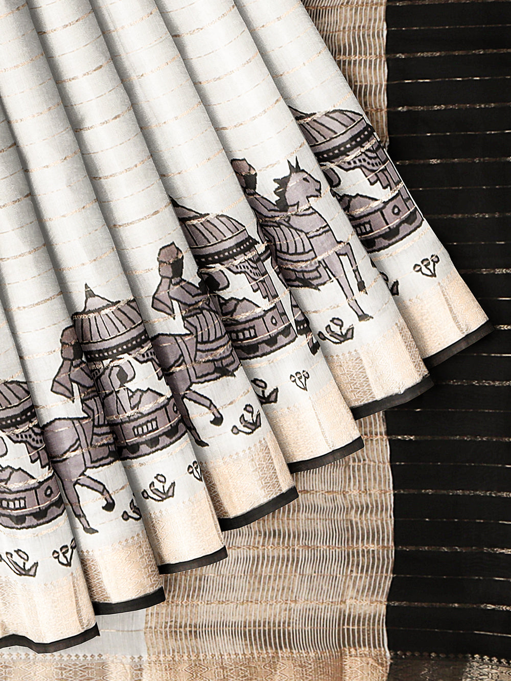 Women Semi Cotton Embroidery Saree White TJB01