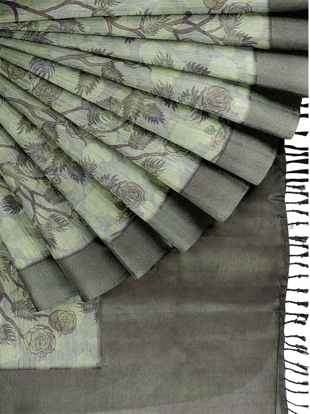 Women Green Semi Tussar Printed Saree ST260