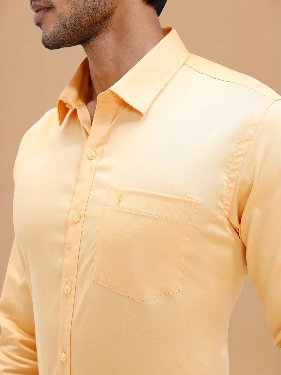 Cotton Rich Yellowish Orange Regular Fit Shirt T53 ACT8