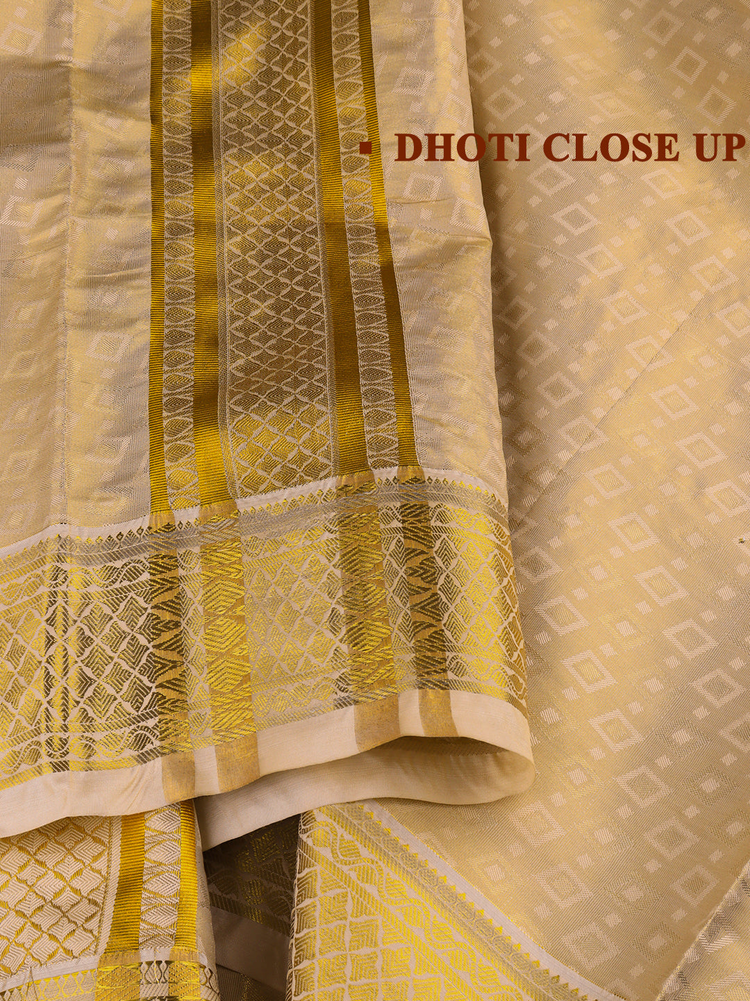 Men Art Silk Wedding Set Dhoti Shirting & Towel Set Gold Brahmotsavam B13(3*1)