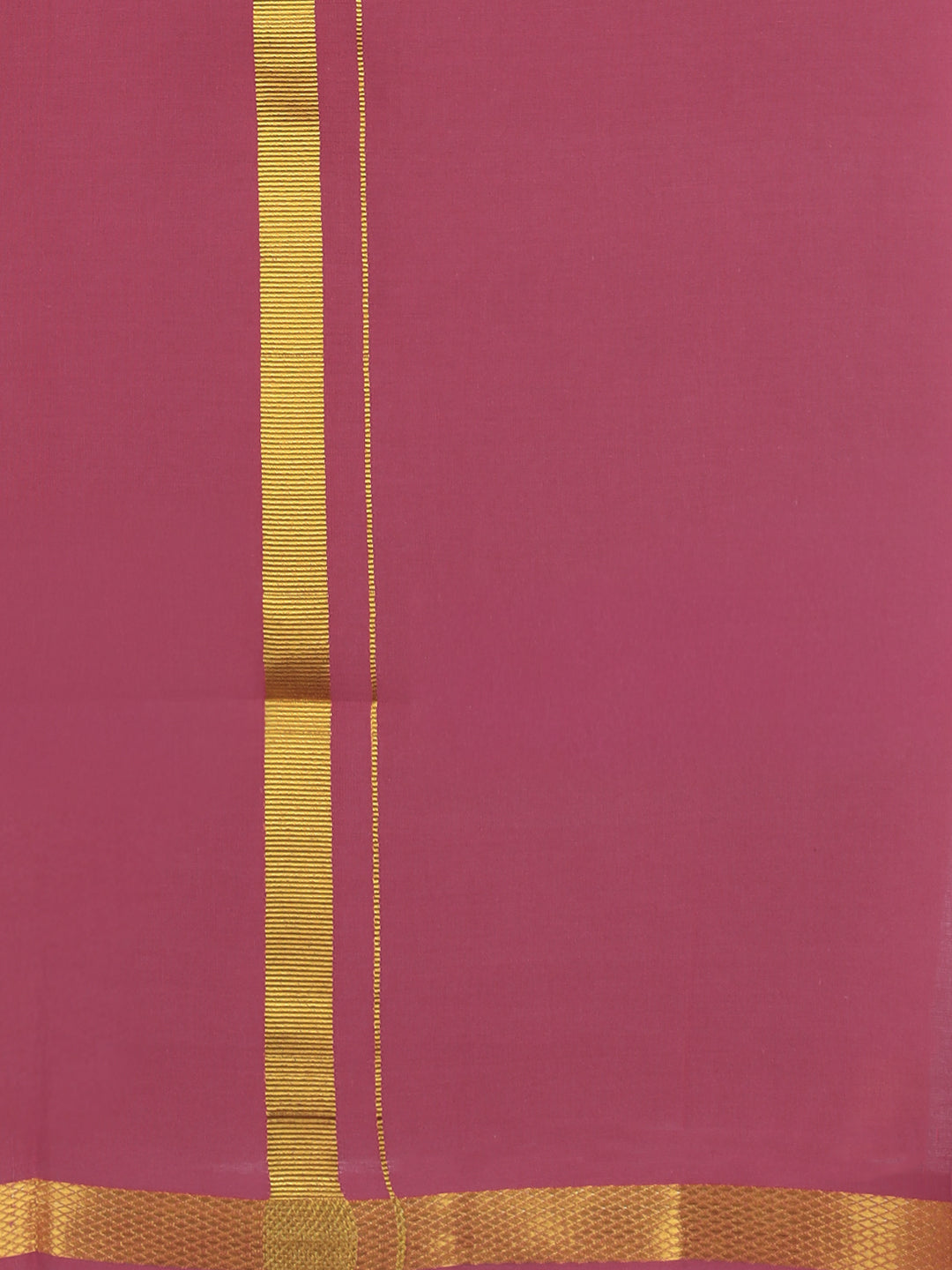 Men Cotton Blend Single Layer Pink Dhoti with Gold Jari Border Cosmic