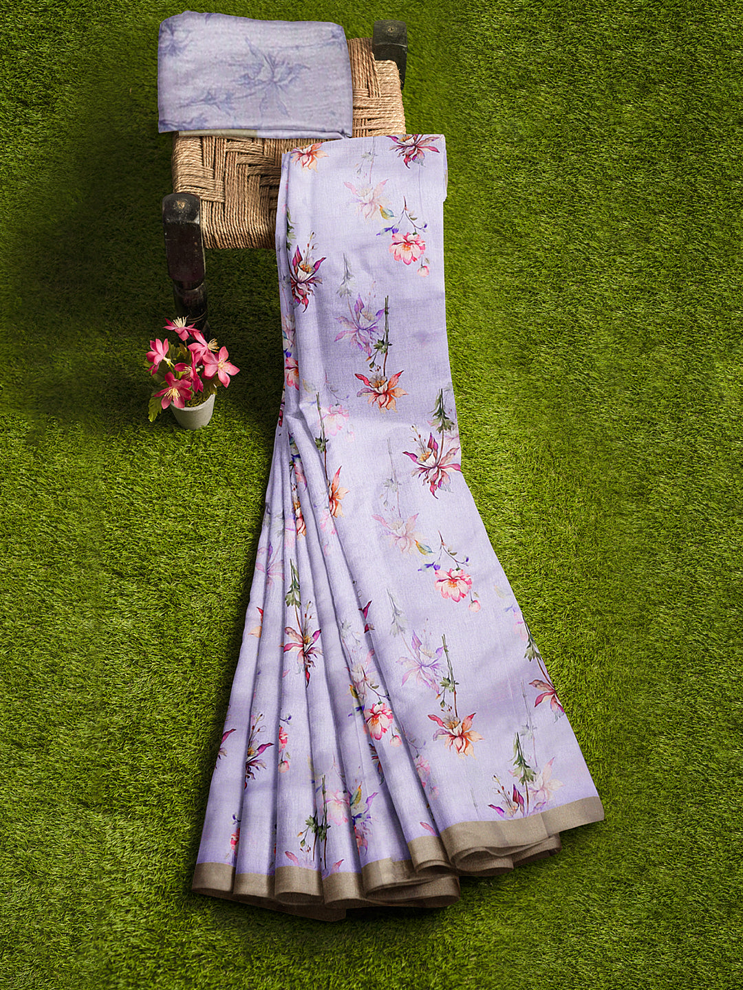 Women Lavender Semi Tussar Printed Saree ST248