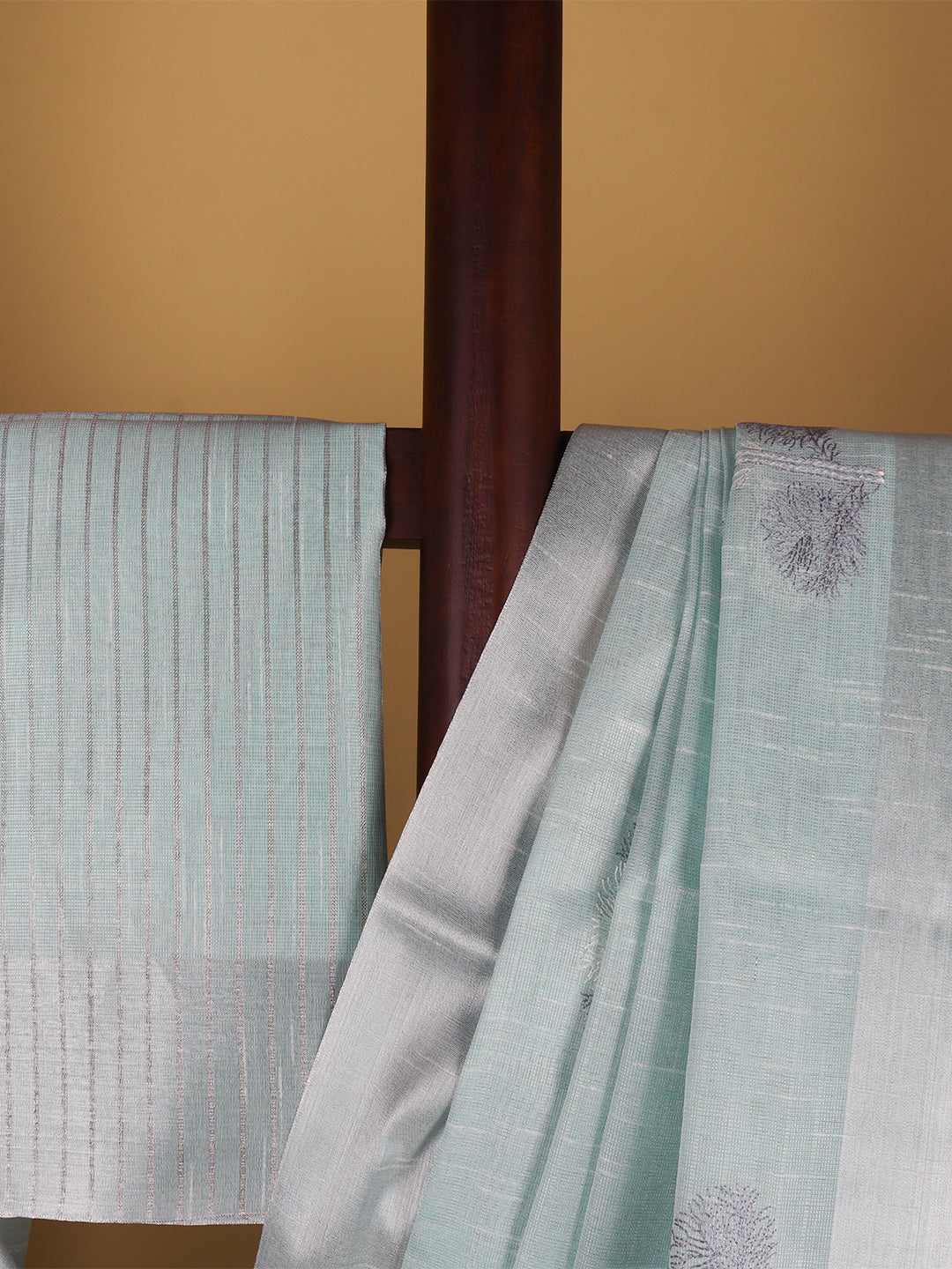 Women Semi Linen Saree Mint Green SL217