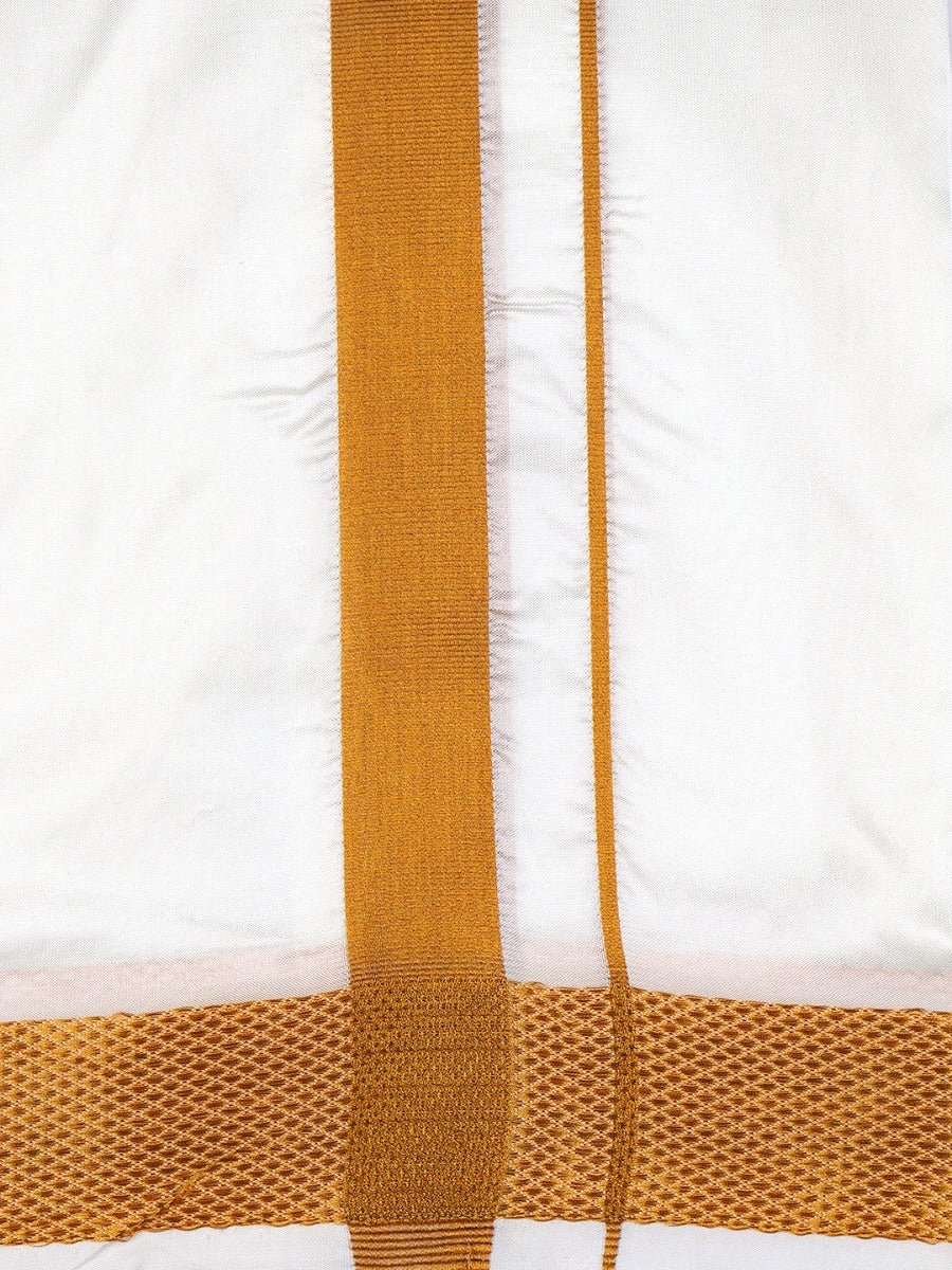 Mens Art Silk Cream Double Dhoti with Gold Jari Border Kara Yoga 80k-Zoomview