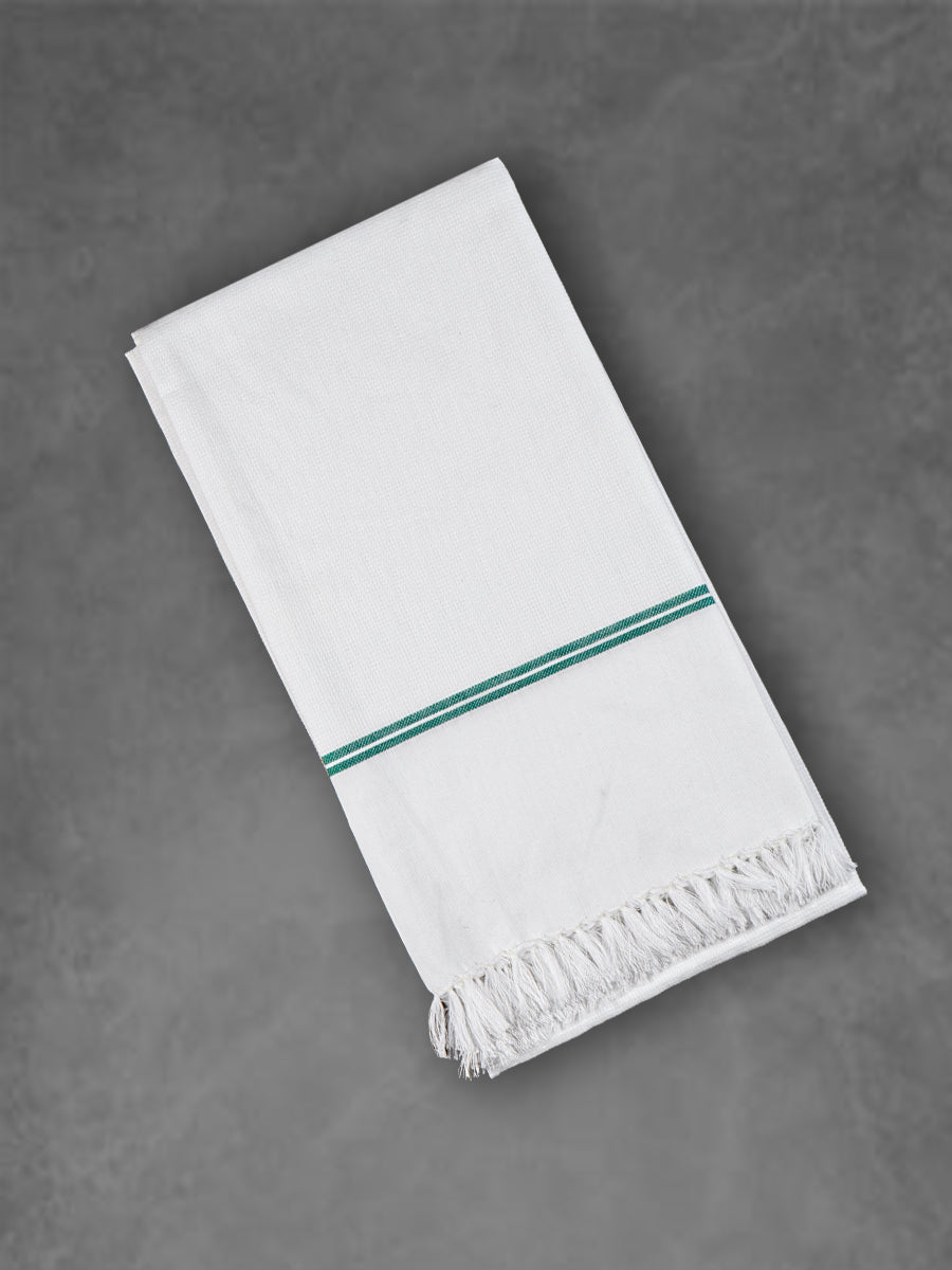 Premium Cotton Soft Feel White with Small Border Bath Towel 1046-Green