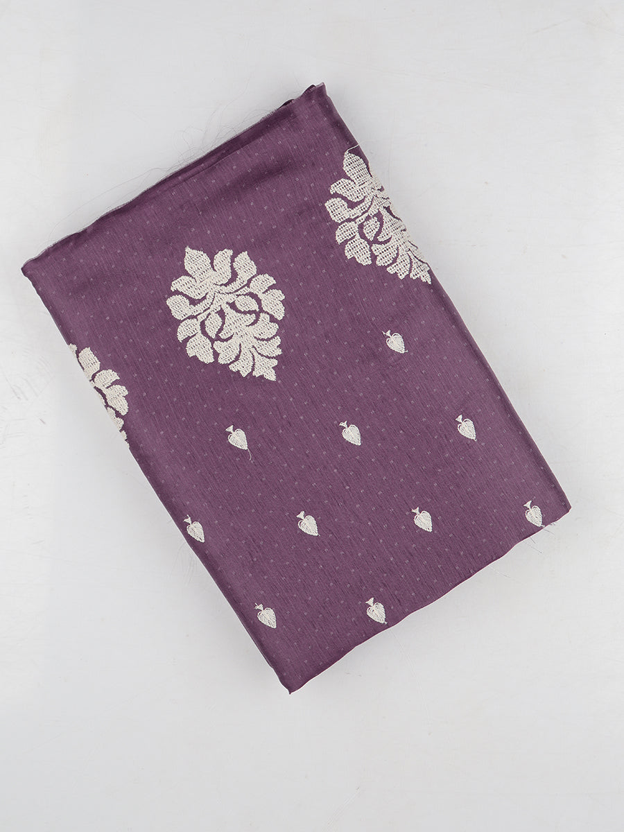 Womens Semi Tussar Purple & Sandal Flower Embroidery Saree ST101