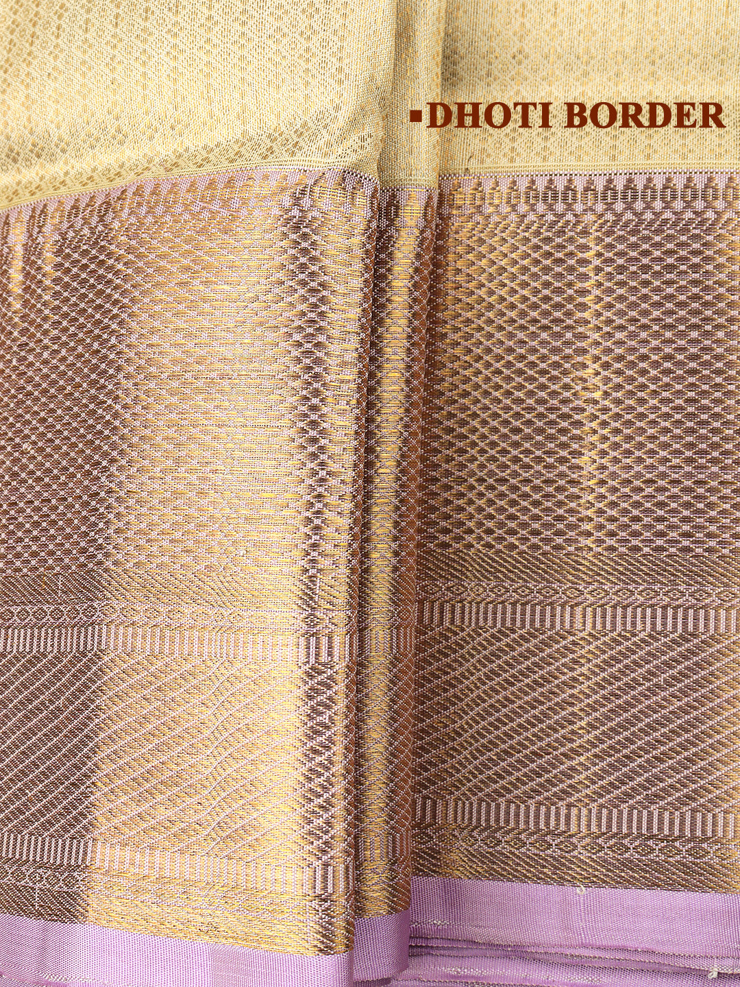 Men Elegant Premium Pure Silk Cream Dhoti & Towel Set with 6" inch Gold Jari Border Amirtham AM12