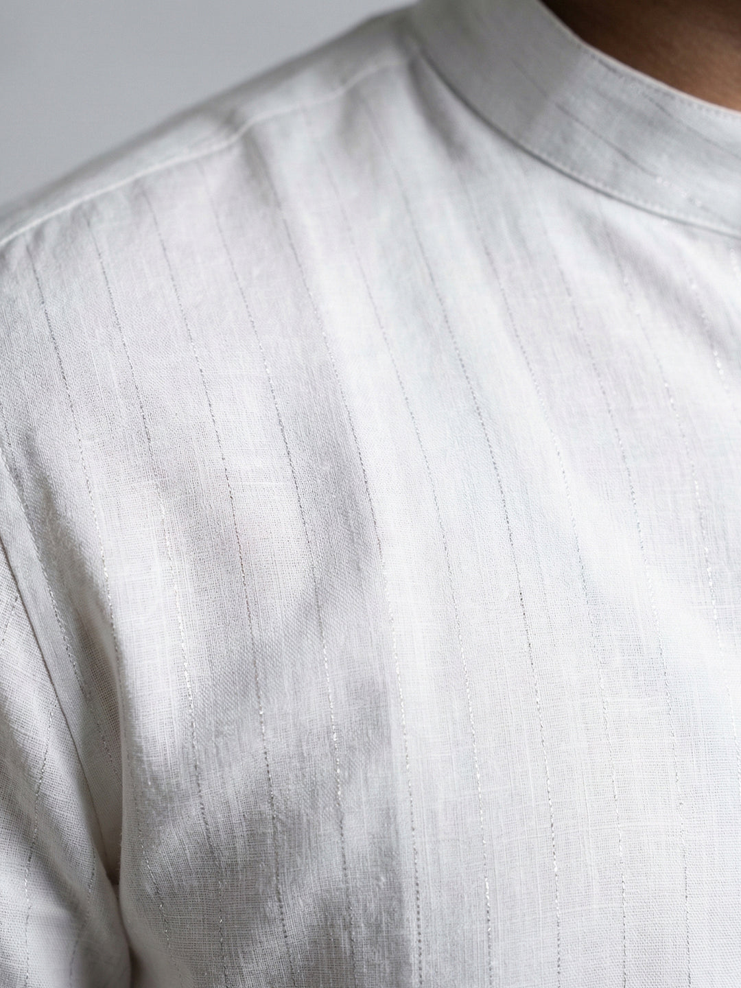 Men Cotton Medium Length Striped Pocket Kurta White RN42