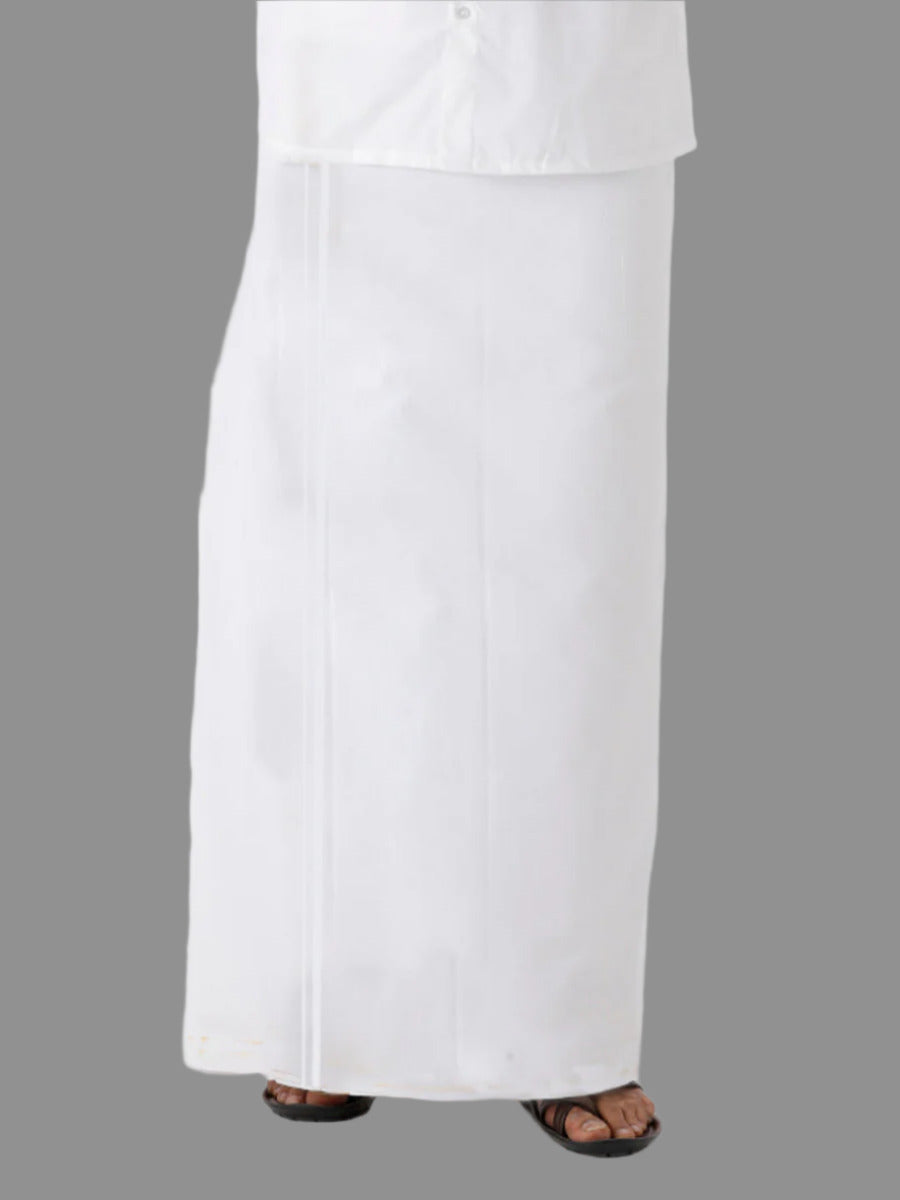Men Cotton Blend Double Layer Prayer Dhoti with Small Border Archery (4.50M)