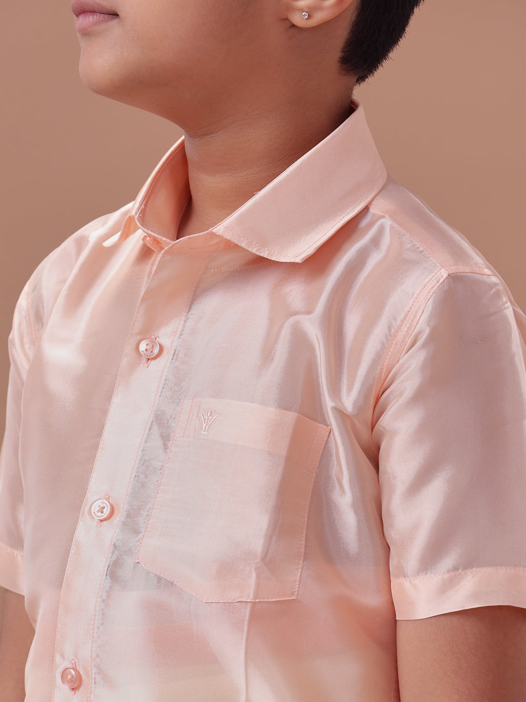 Boys Shirt & Dhoti Set Swayamvara Coral Pink