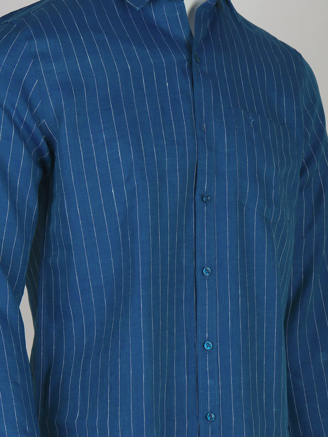Men Pure Linen Striped Shirt Tufts Blue LS11