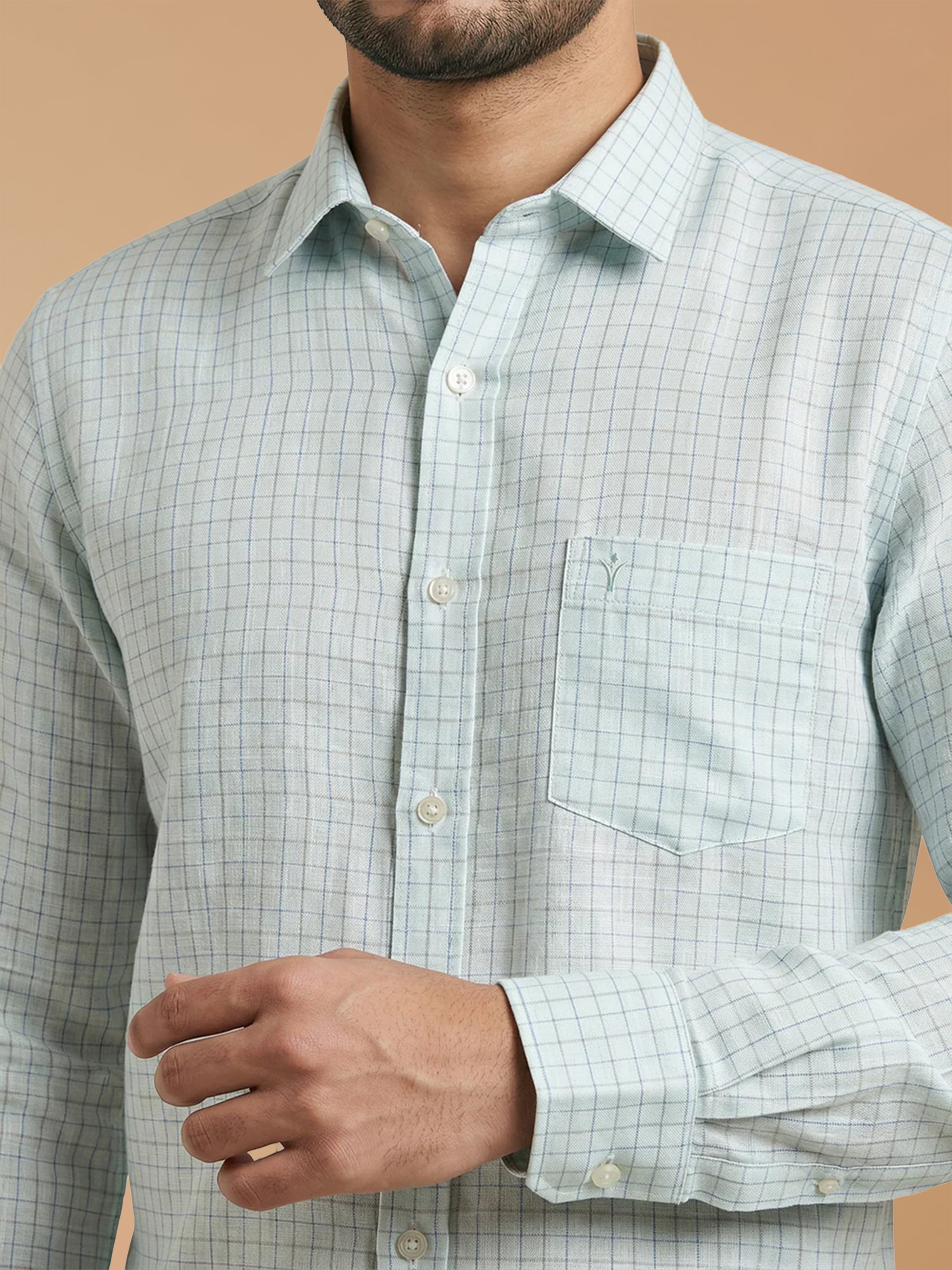 Pure Linen LT Blue Checked Smart Fit Shirt LS147