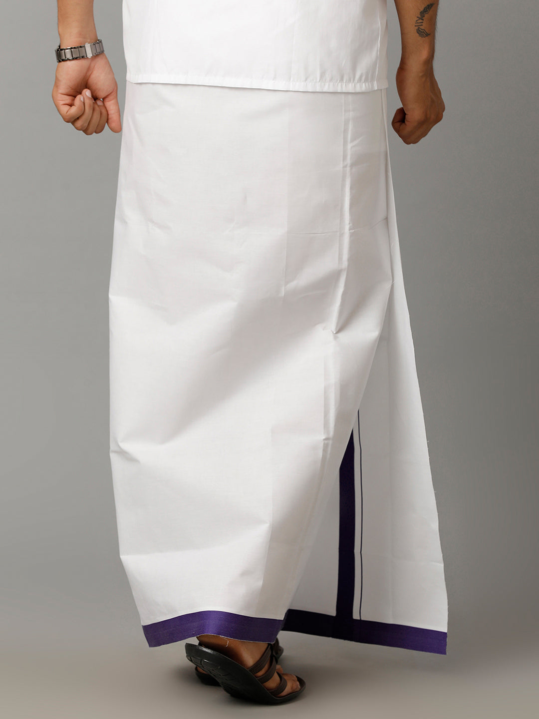 Men 100% Cotton Double Layer White Dhoti with Big Border RFS03