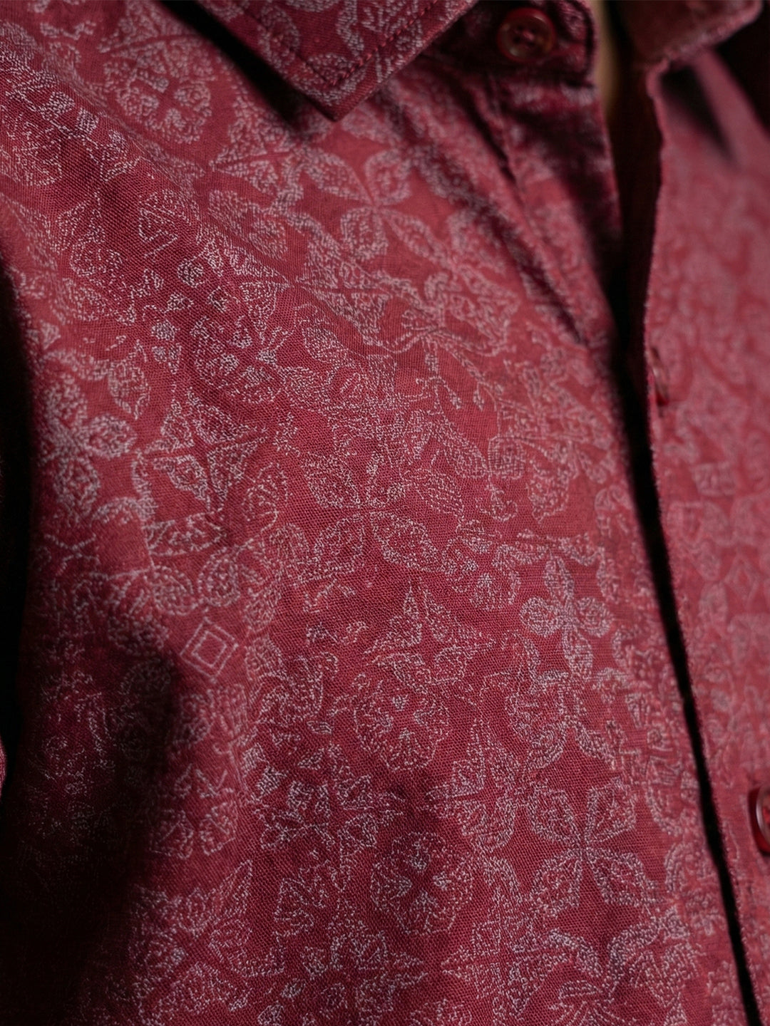 Men Deep Red Matching Border Dhoti With Printed Shirt Set Fusion PS22