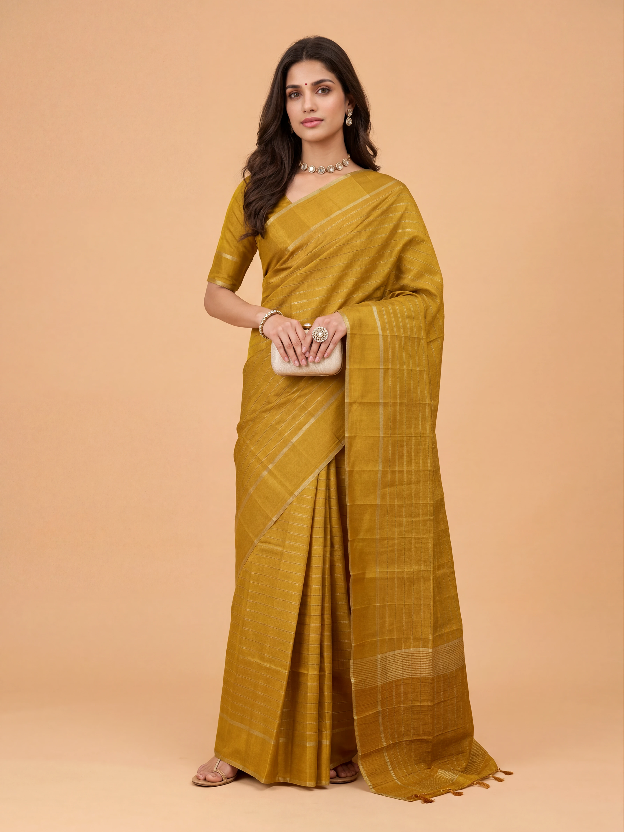 Women Semi Tussar Mustard Saree ST324