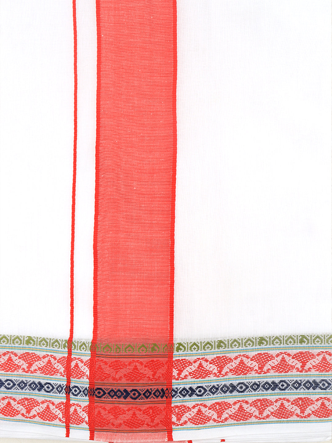 Men Cotton Red Fancy Border Panchakacham with Angavasthram Srirasthu(9+5) SR43