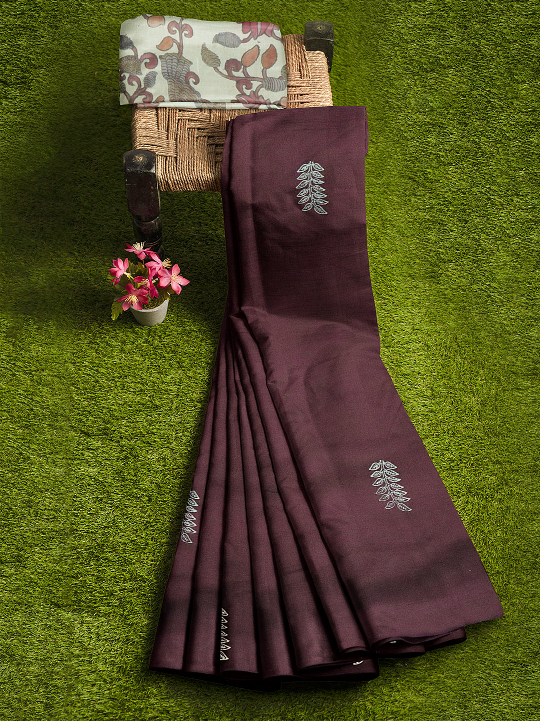 Women Maroon Cotton Saree with Double Blouse PCS208