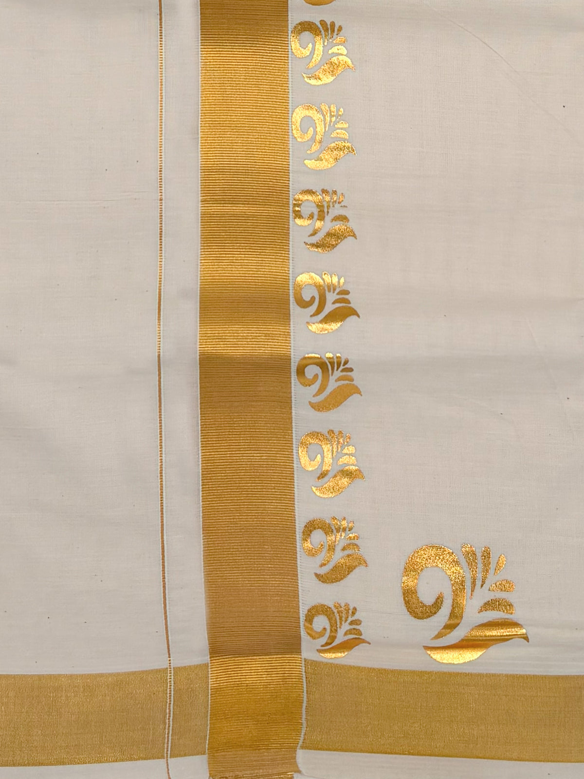 Double Layer Cotton Cream Kora Dhoti With Gold Jari Border - HF Gold HFG09
