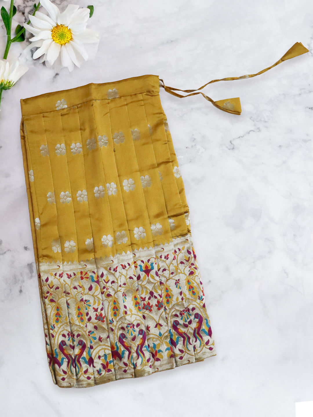 Girls Traditional Skirt Set Green with Golden Yellow GPS26