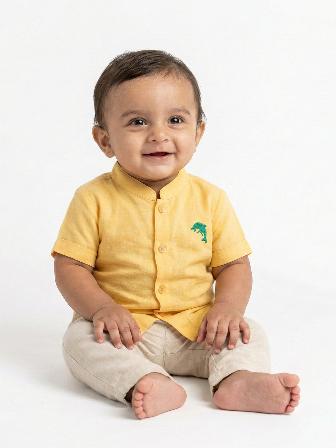 Born Baby Shirt with Pant and Panchakacham Set Yellow G18