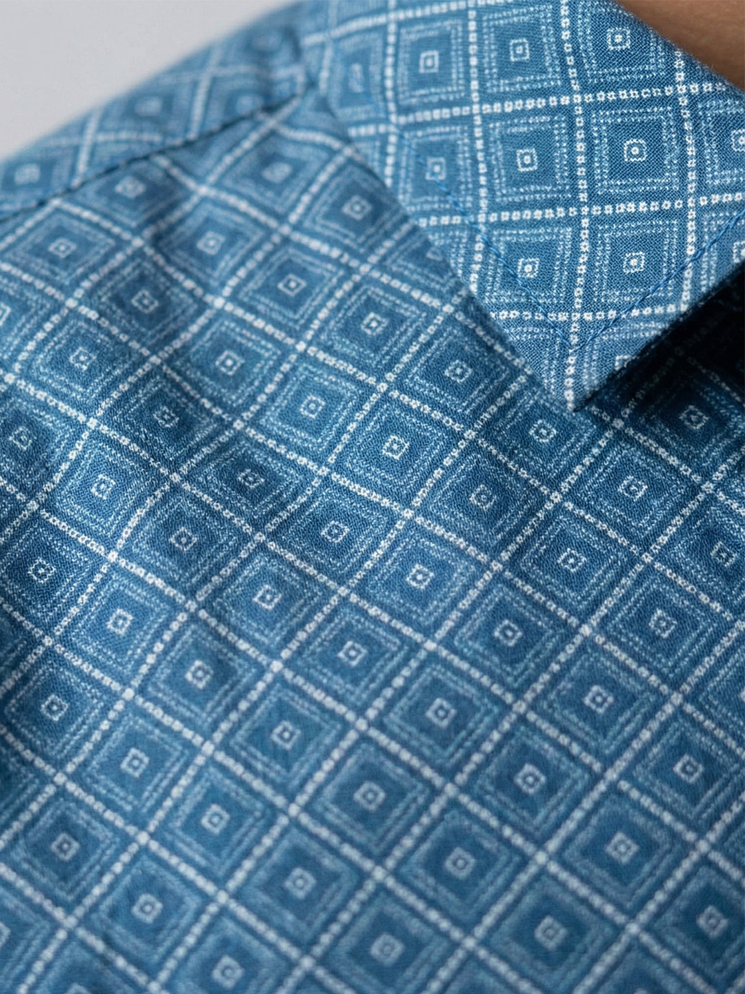 Men Teal Blue Matching Border Dhoti With Printed Shirt Set Fusion PS27