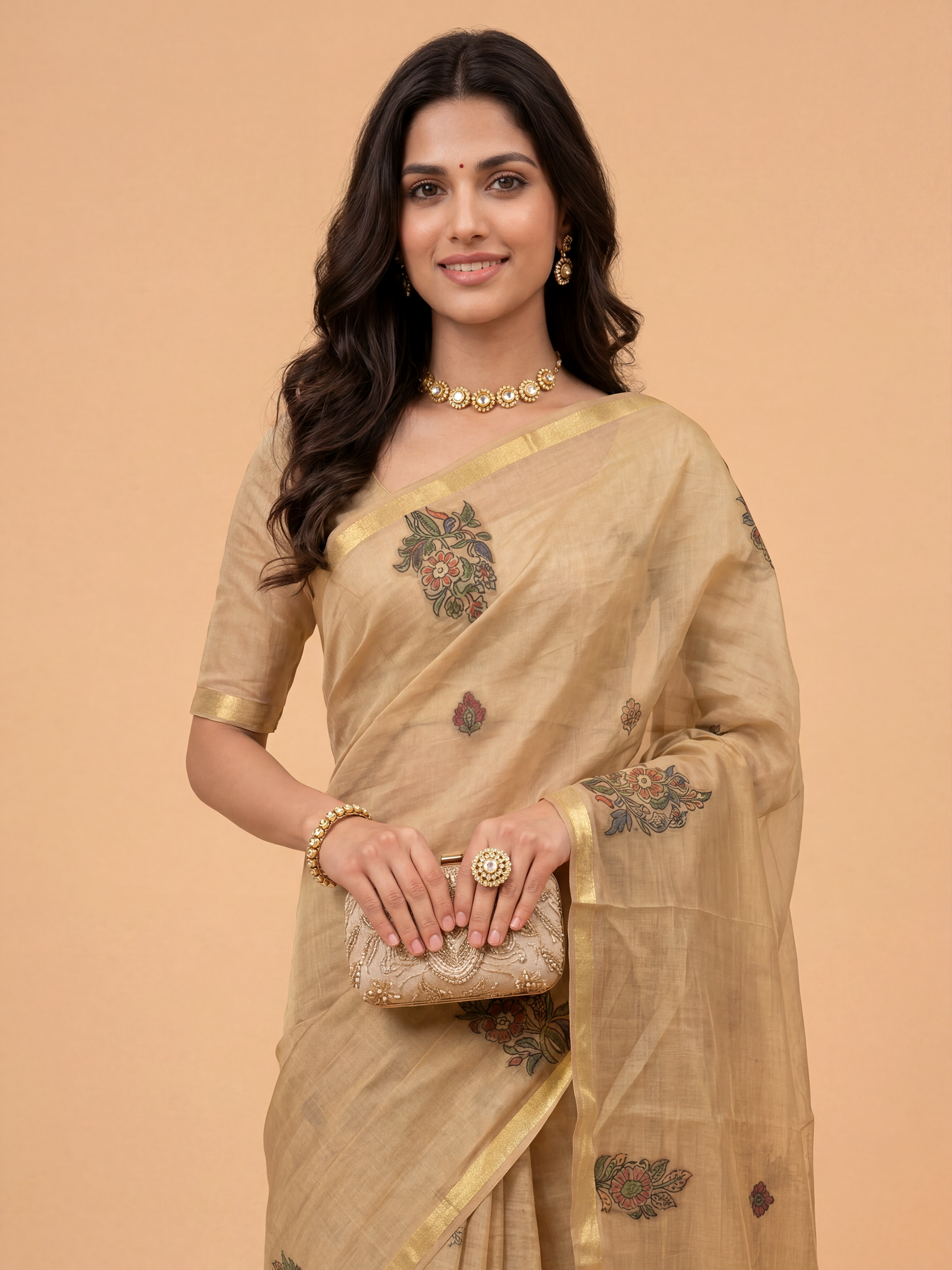 Women Pure Cotton Printed Brown Saree PCS270