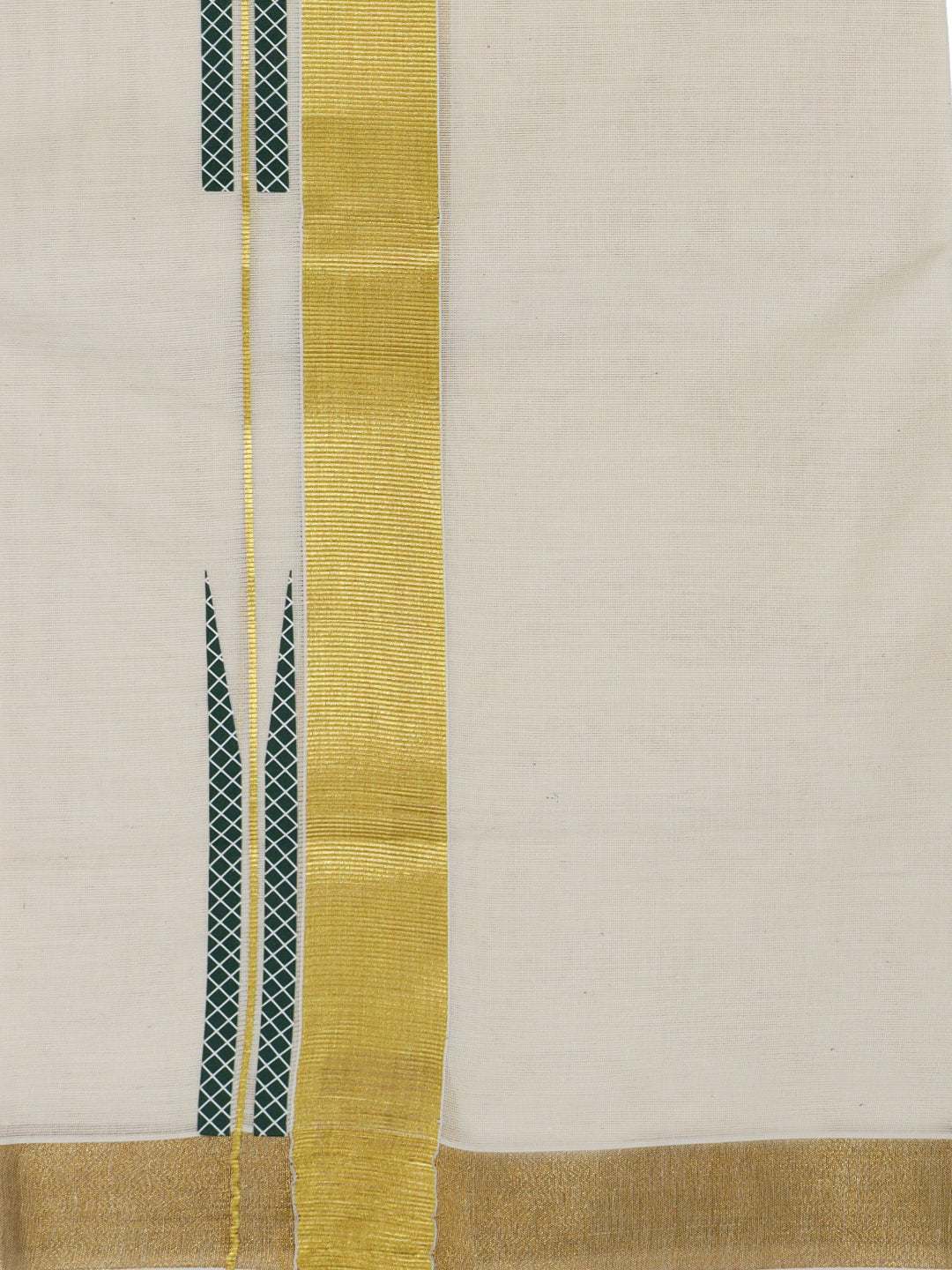 Double Layer 100% Cotton Cream Kora Dhoti with Colour Border - PR21