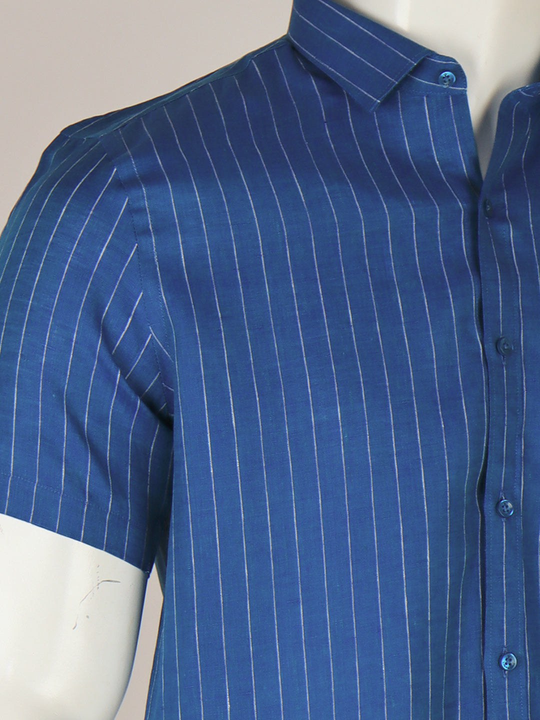 Men Pure Linen Striped Shirt Tufts Blue LS11