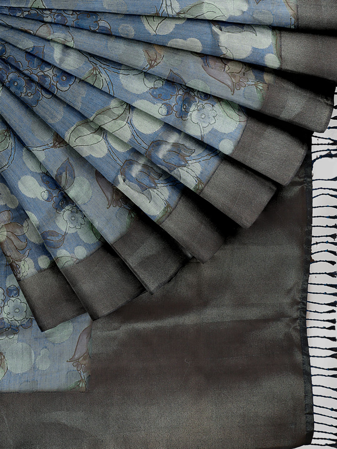 Women Blue Semi Tussar Printed Saree ST263