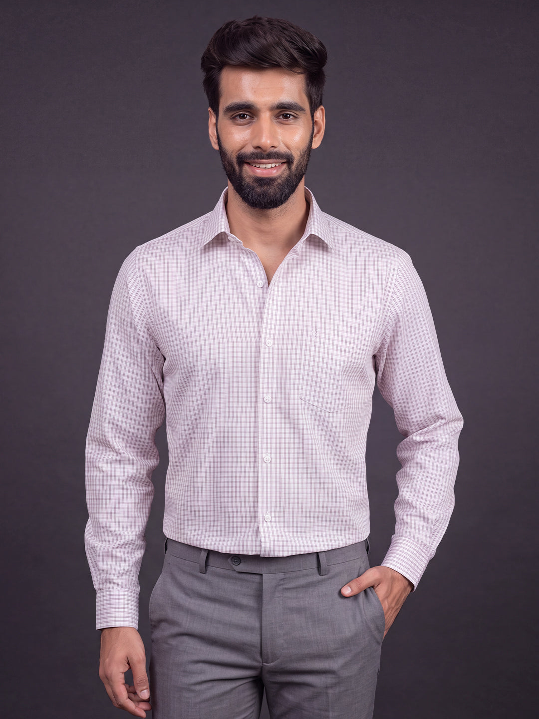 Prima Club Premium Cotton Dobby White Purple Checked Regular Fit Shirt SRBP3