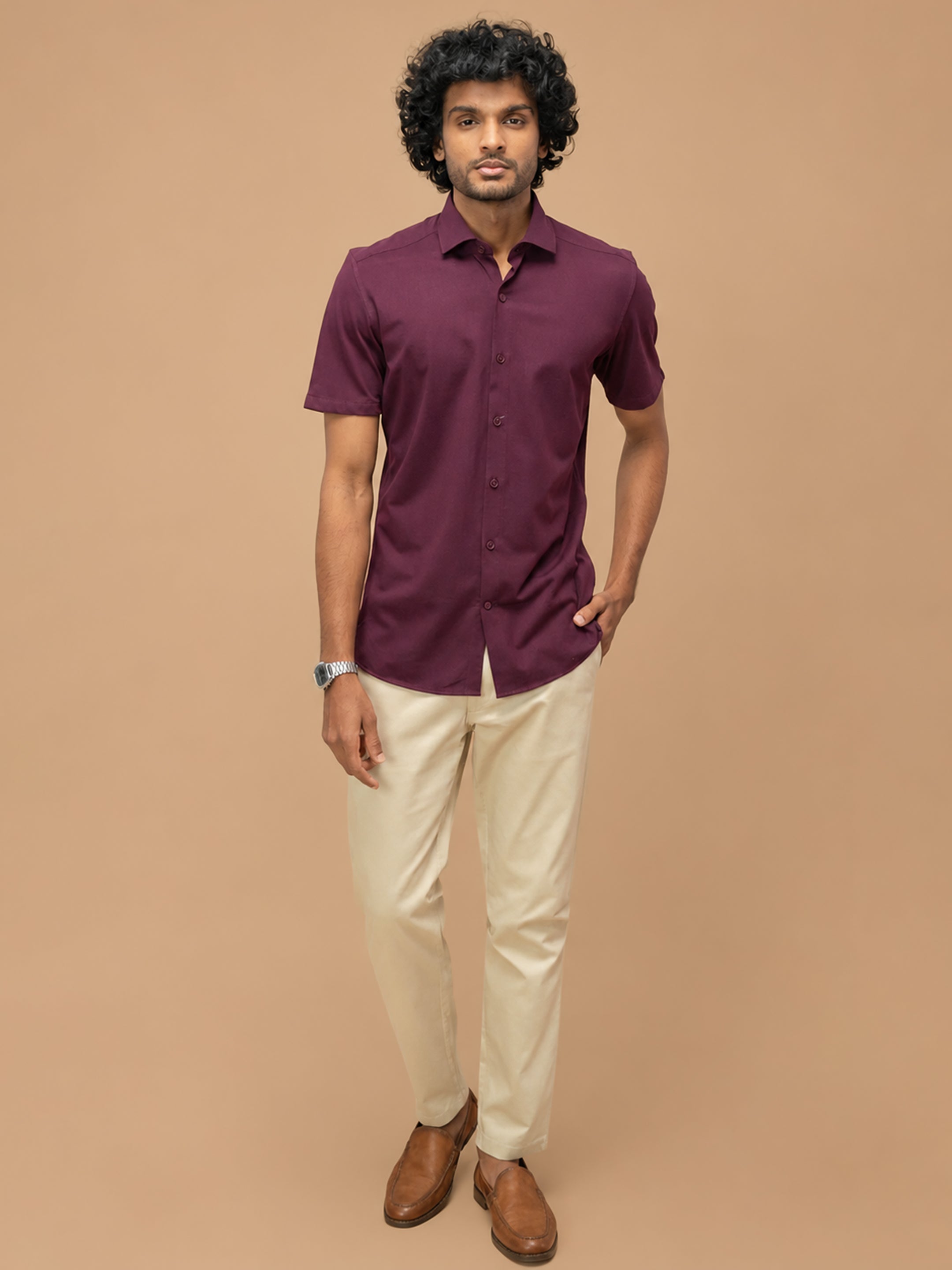 Cotton Rich Grape Slim Fit Knit Shirt ER4