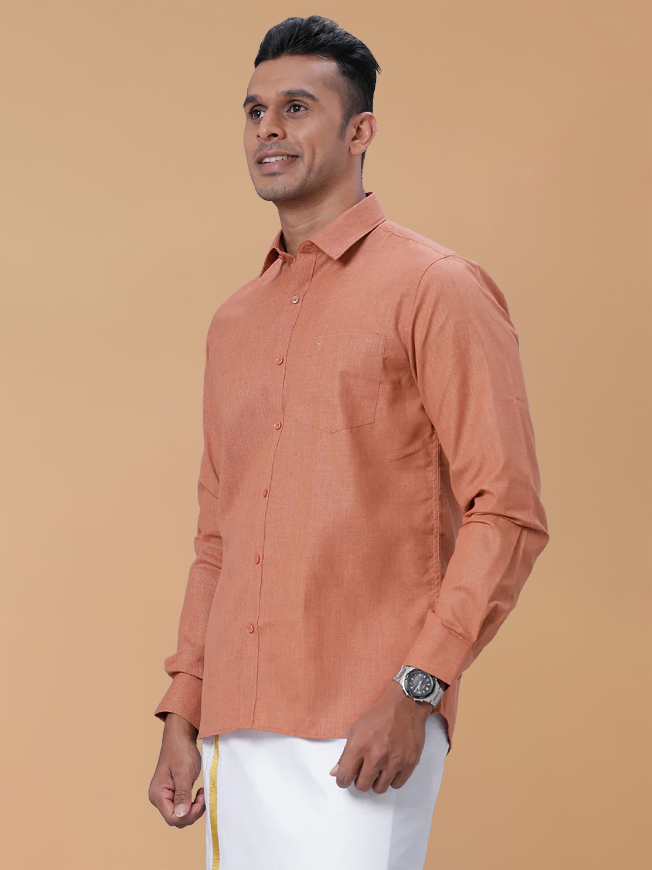 Cotton Rich LT Reddish Brown Regular Fit Shirt T1 GC18