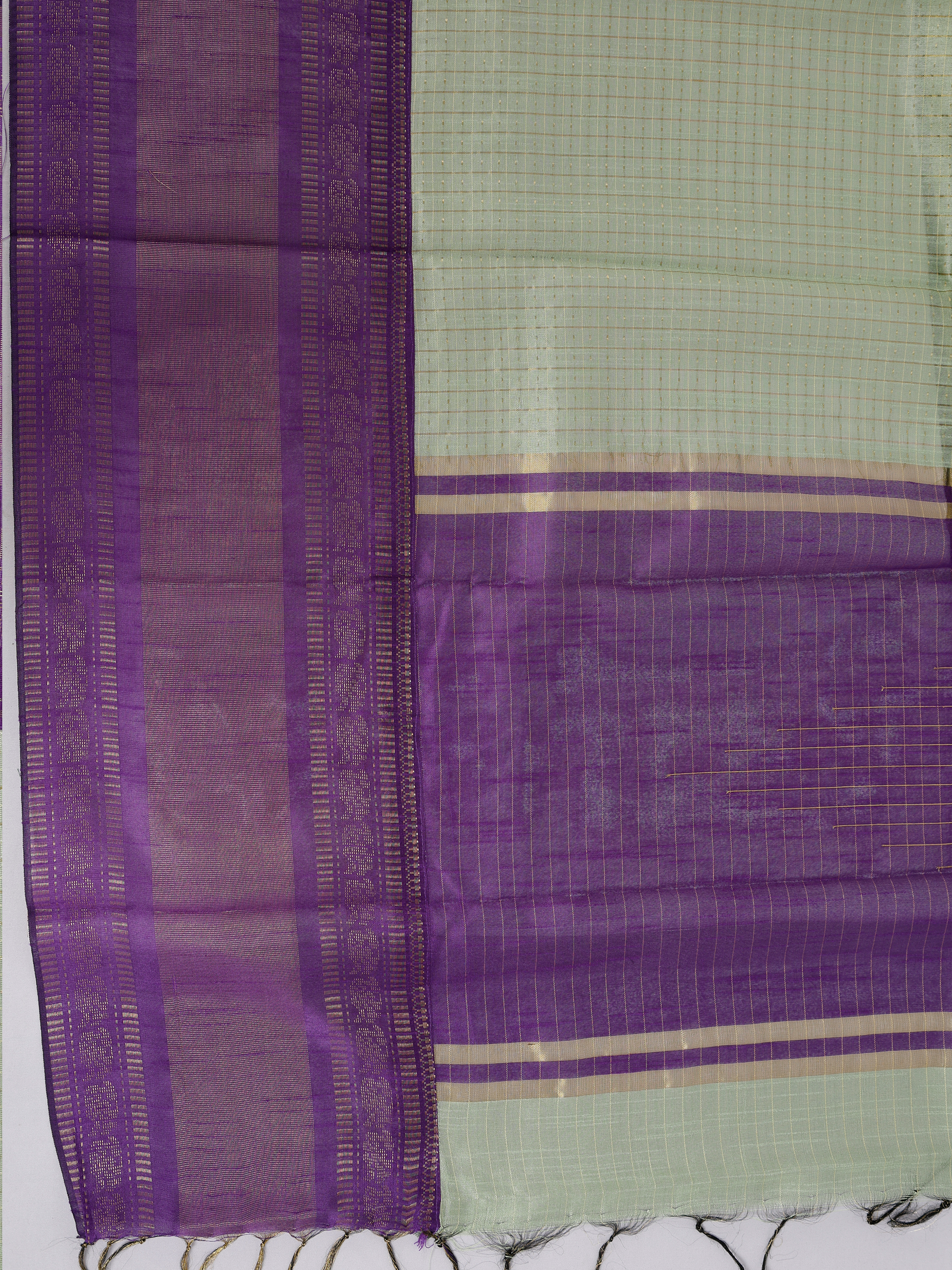 Women Semi Linen Green Checked Fancy Saree SL261