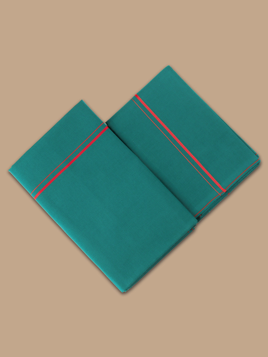 Men Cotton Blend Single Layer Dhoti & Towel Set Green with Assorted Border Spiritual