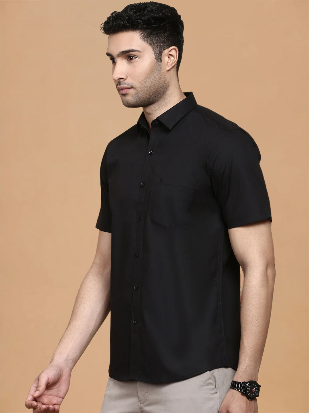 Cotton Spandex Black 2 Way Stretch Smart Fit Shirt LY10
