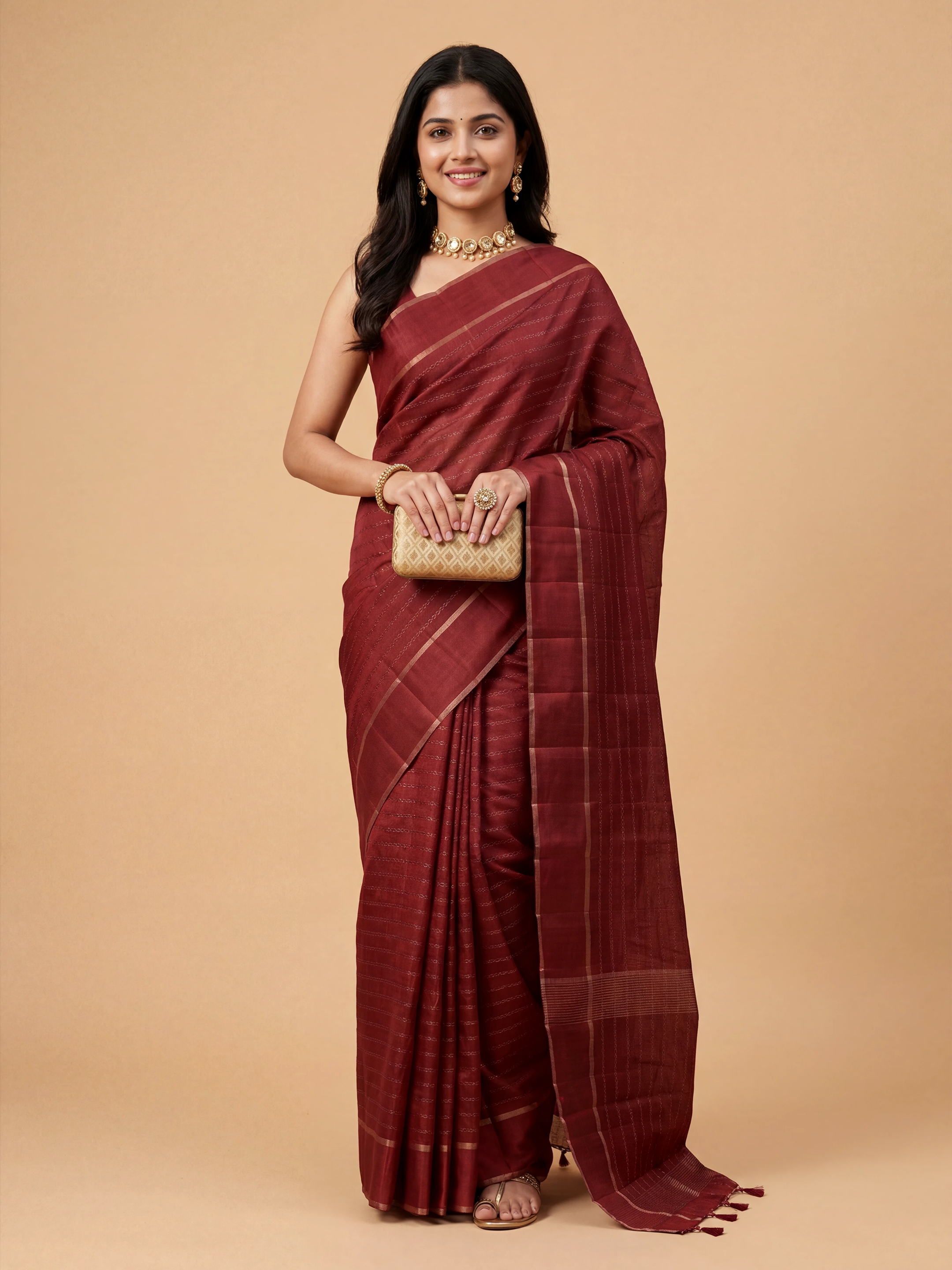 Women Semi Tussar Red Saree ST332