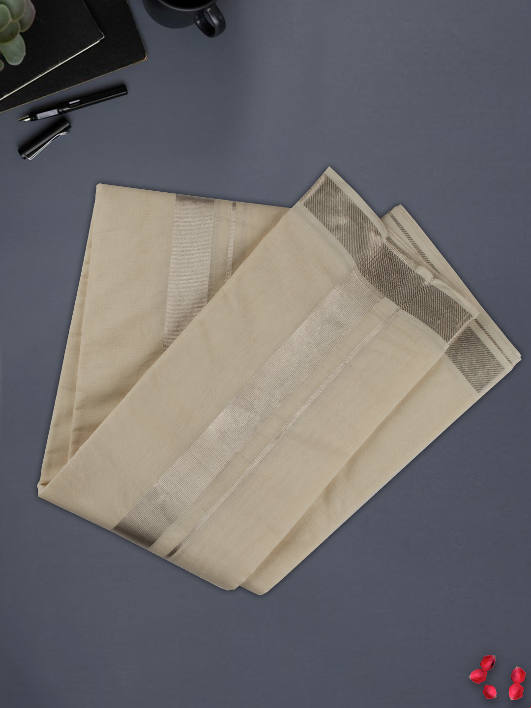 Men 100% Cotton Silver Border Double Layer Dhoti Luxury Club Aroma