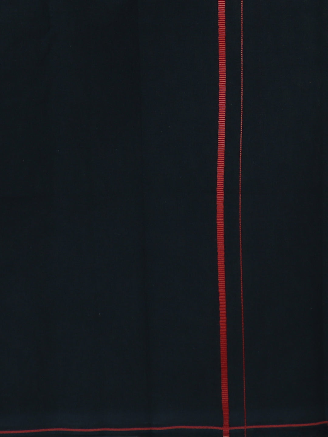 Men Cotton Blend Single Layer Black Dhoti & Towel Set with Red Small Border Sudhan