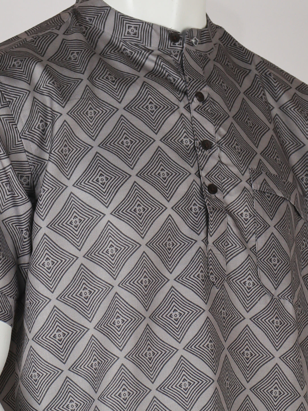 Men Cotton Short Length Printed Pocket Kurta Grey RH10
