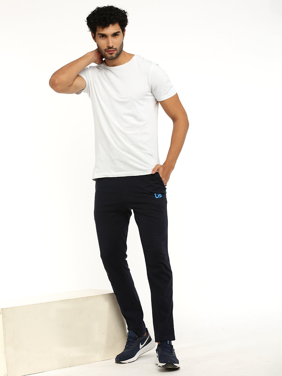 Men Combed Cotton Rich Regular Fit Track pant with Side Pockets Navy AGT4