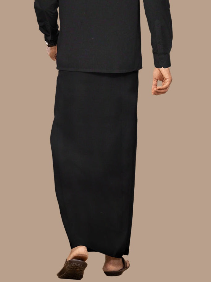Men 100% Cotton Single Layer Black Dhoti with Small Border Poojan Paramas