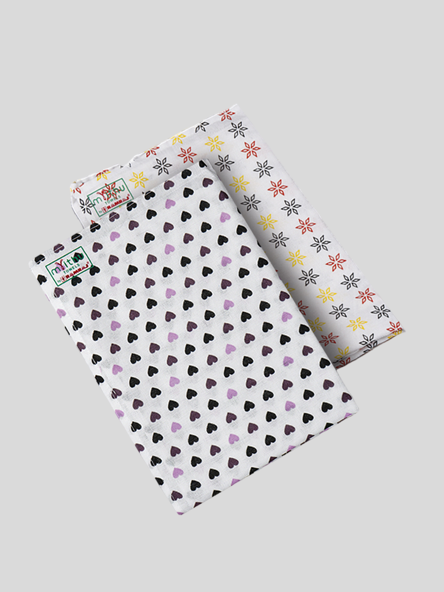 Cotton White Printed Bath Towel (2 PCs Pack)-Close view